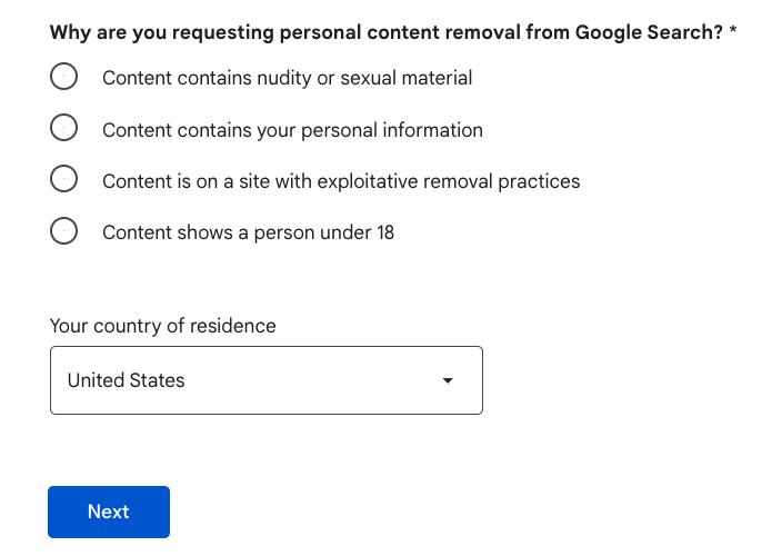 Content removal options.